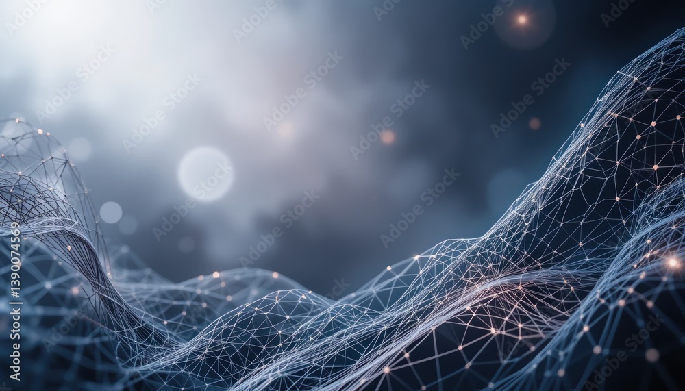 Poster exploring digital connectivity through abstract networks virtual space graphic visualization futuris