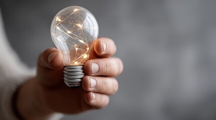 A stunning light bulb filled with delicate fairy lights, showcasing the beauty of illumination and creativity in a minimalist setup against a textured background.