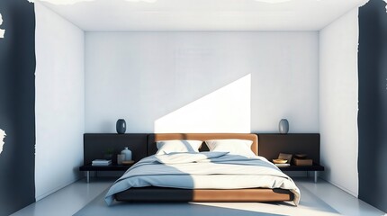 Minimal Bedroom With White Walls And Harsh Shadow Play