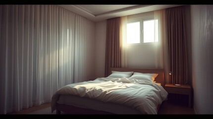 Cozy Minimalist Bedroom With Sunlight Through Window