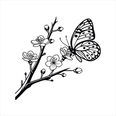 Butterflies and cherry silhouette