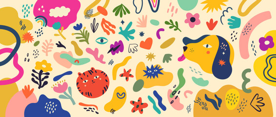 Hand-drawn modern illustration. Baby hand drawn design for textile, posters, cards. Vector illustration with cute animals