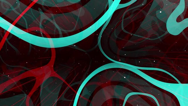Motion design vj loop. Motion graphic abstract colorful looped bg modern art, fly in art space, multilayer structure with pattern, glow particles and lines. Ornamental texture gradient color.