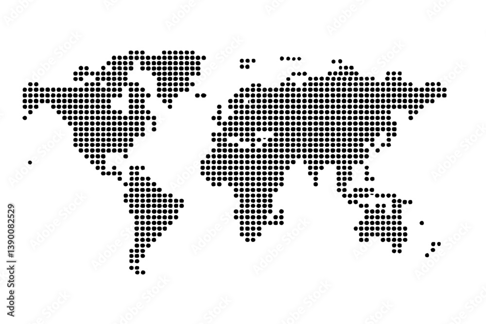 Aufkleber World map made of line vector dots representing global geography and landscape features in a minimalist design