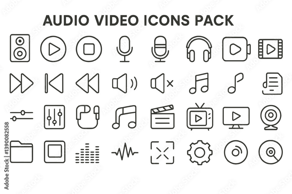Aufkleber Vector icons representing various audio and video elements for multimedia applications