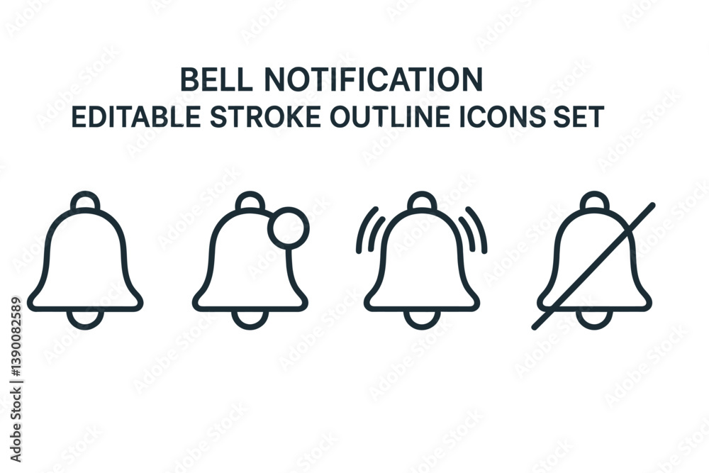 Aufkleber Linear vector icons depicting bell notification designs including on, off, and ringing states commonly used in digital applications