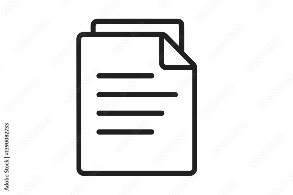 Aufkleber Simple line vector icon of a document featuring multiple text lines and a folded corner for digital design purposes