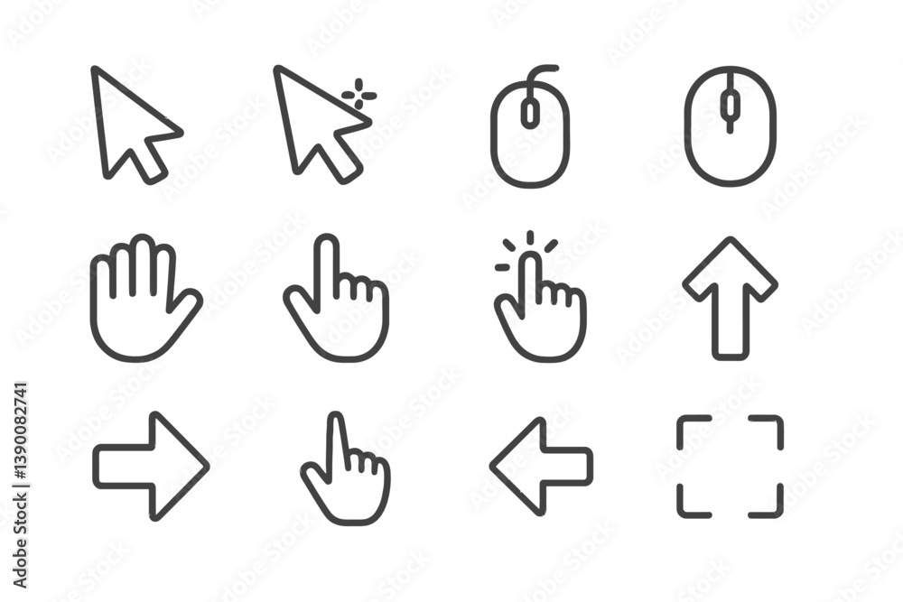 Leinwandbilder Vector icons depicting various cursor designs for digital interface navigation and user interaction tools