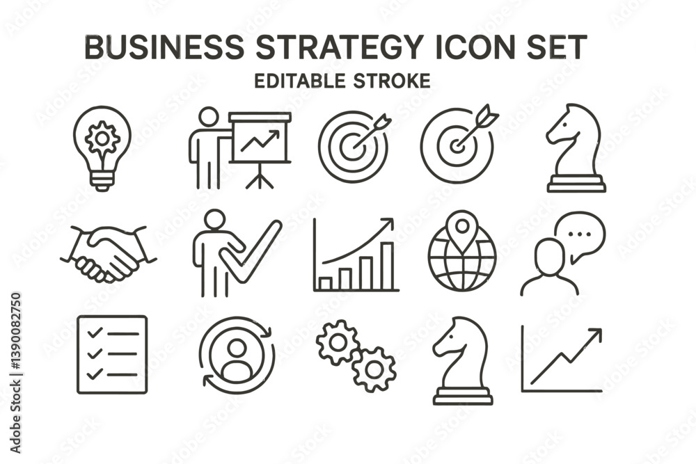Leinwandbilder collection of line vector icons representing various business strategy concepts and activities relat