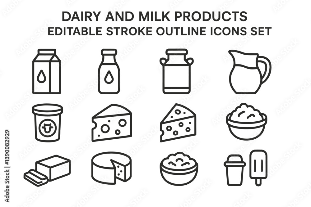 Aufkleber Vector line icons representing various dairy and milk products suitable for design projects and educational materials