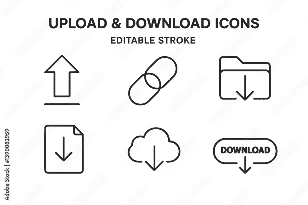 Leinwandbilder Stylized upload and download icons designed for web and mobile applications showcasing editable line vector graphics