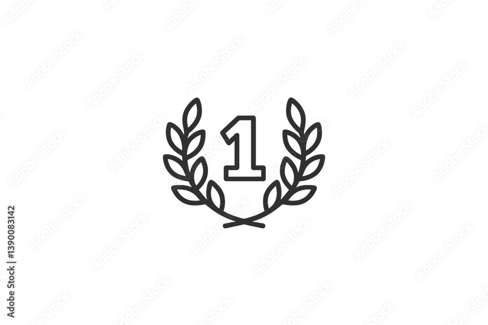 Poster Laurel wreath with number one inside, representing victory and achievement in a simple line vector design
