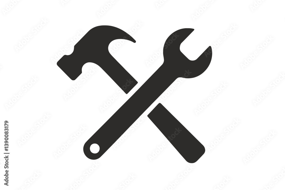 Poster Tools symbol representing maintenance and repair activities for various projects and tasks using a hammer and wrench design