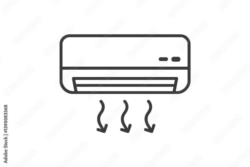 Aufkleber vector icon representing a wall-mounted air conditioning unit emitting cool air in a simplistic line