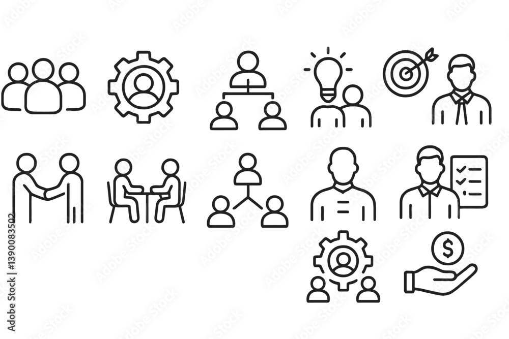Aufkleber Vector icon set illustrating teamwork, collaboration, and project management concepts in a modern style