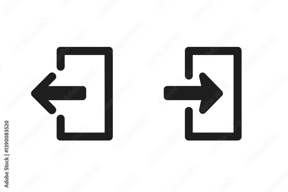 Poster Vector icon design representing left and right exit symbols for navigation and user interface applications