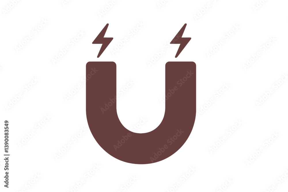 Fototapete Magnet icon demonstrating attraction and energy with lightning bolts in a simple line vector design