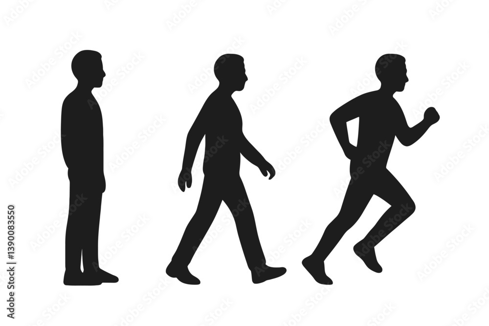 Leinwandbilder progression of human movement depicted through line vector icon showing standing, walking, and runni