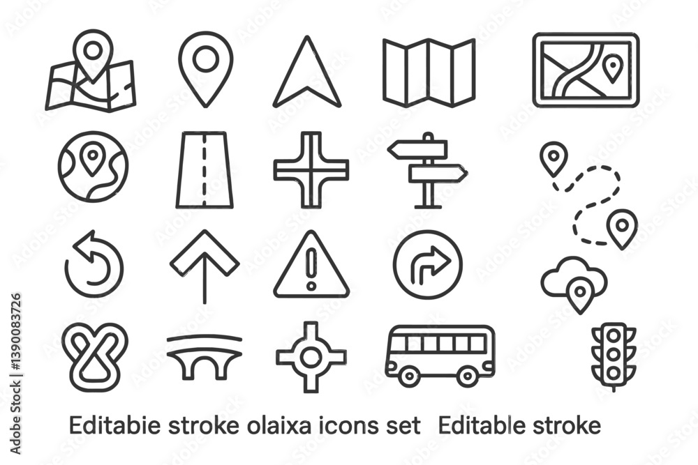 Fototapete Vector icons set representing navigation, transportation, and mapping available for various design applications