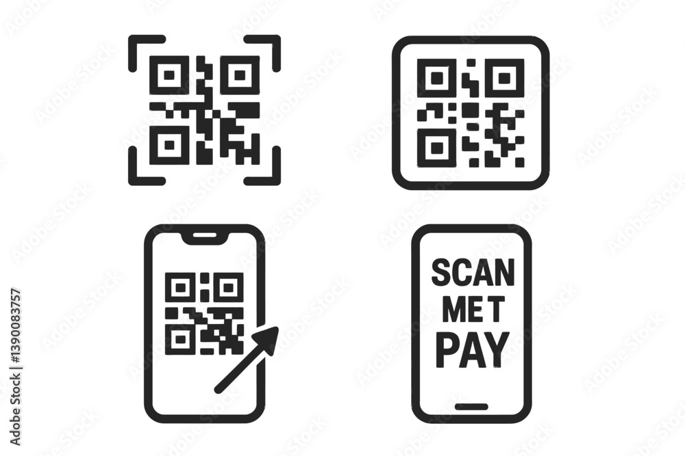 Fototapete Vector icons depicting QR codes and mobile payment interaction for modern transactions