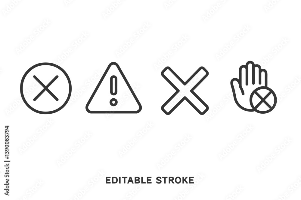 Aufkleber collection of line vector icons featuring cancel, warning, and prohibition symbols for graphic desig