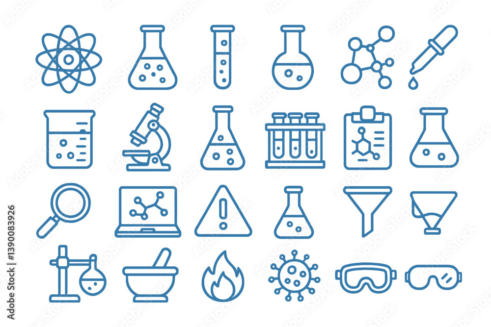 Aufkleber vector line icons representing various scientific tools and concepts in a clean and modern design fo