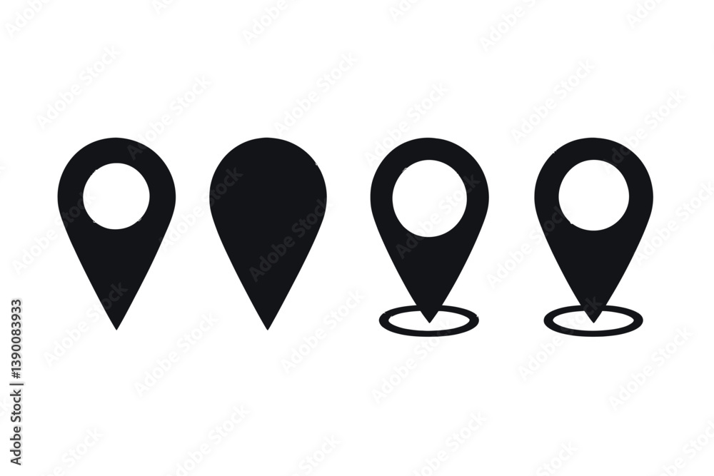 Aufkleber Collection of line vector icons depicting various map pin designs in black color suitable for digital applications