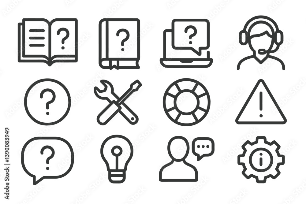 Aufkleber Vector icons representing various concepts in a minimalist style suitable for technology, support, and information platforms