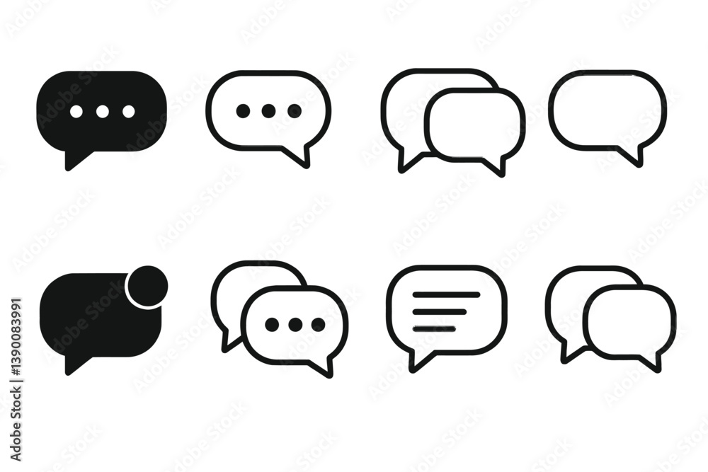 Aufkleber Collection of line vector icons representing various speech and chat bubbles in a minimalist design for communication purposes