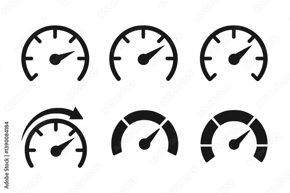 Leinwandbilder Line vector icons depicting various speedometer designs for measuring performance in different settings