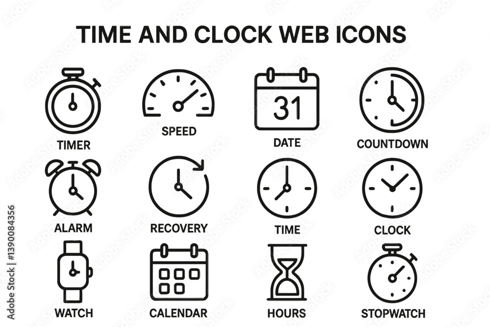 Aufkleber Collection of line vector icons representing time-related concepts and functions for web design and application development
