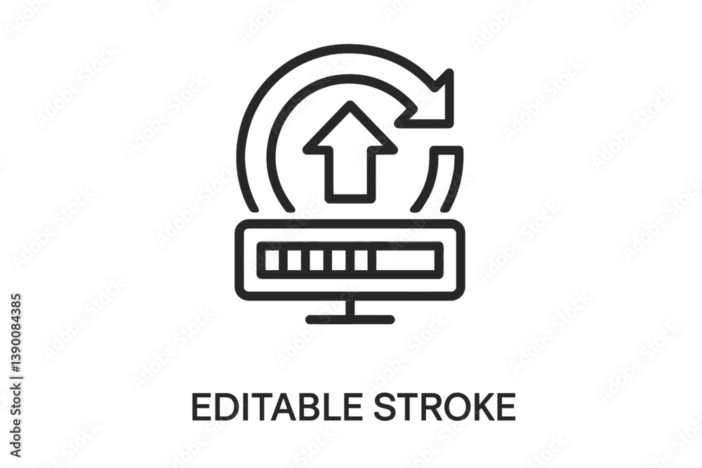 Aufkleber Vector icon representing digital uploading process with upward arrow and progress bar on a monitor in modern design style