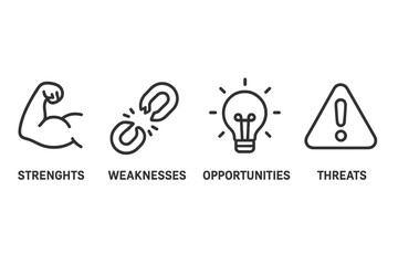 Explore strengths weaknesses opportunities threats analysis with clear vector icons for business strategy