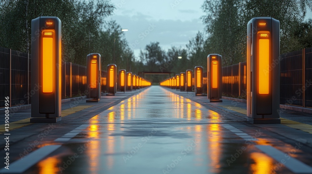 Leinwandbilder modern infrastructure with illuminated sensors lining the roadway enhances mobility and connectivity