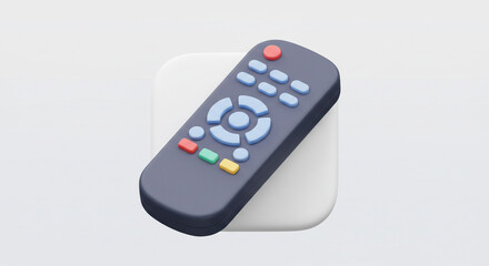 A sleek, dark-grey remote control rests invitingly on a pristine white square, promising effortless entertainment and instant access to countless shows and movies.