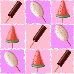 Seamless pattern with ice cream. Summer pattern.