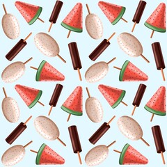 Seamless pattern with ice cream. Summer pattern.