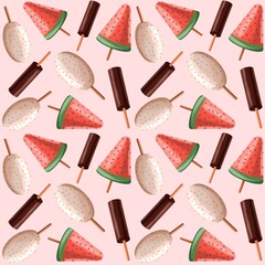 Seamless pattern with ice cream. Summer pattern.