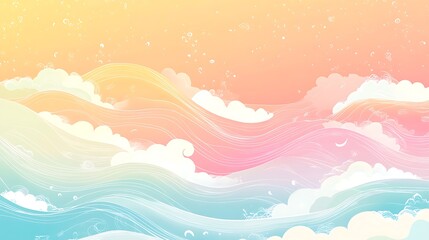 Pastel rainbow waves and clouds.