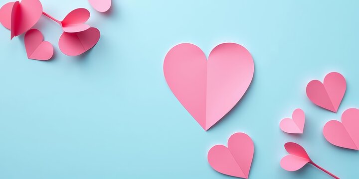 Burnt pink paper heart shape on pastel blue, minimal Valentine's concept, sentimental, craft - Powered by Adobe