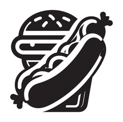 Sausage fast food vector illustration outline, silhouette on white background.