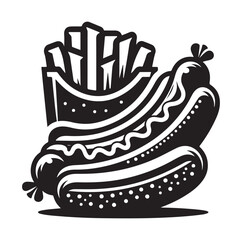 Sausage fast food vector illustration outline, silhouette on white background.