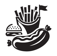 Sausage fast food vector illustration outline, silhouette on white background.