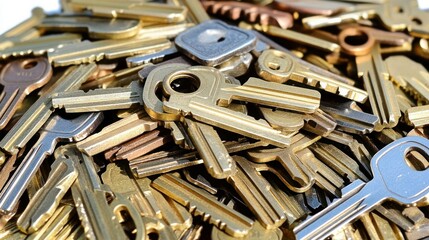 A large pile of assorted metal keys