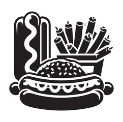 Sausage fast food vector illustration outline, silhouette on white background.