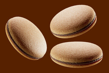 Sandwich cookies with milk cream. 3d illustration. Isolated on white background.	
