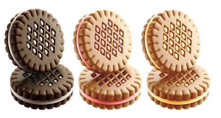 Sandwich cookies with milk cream. 3d illustration. Isolated on white background.	