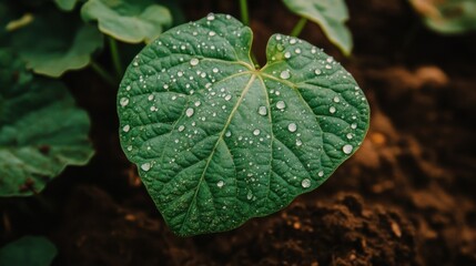 World Environment Day:Vibrant green leaf with dewdrops on fresh soil, symbolizing nature's resilience and beauty.