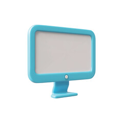 Computer monitor with empty white screen 3D vector icon, realistic device display in blue case isometric view mock up