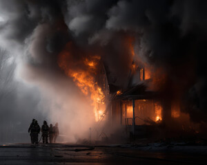 Firefighters trying to save a house from burning to the ground